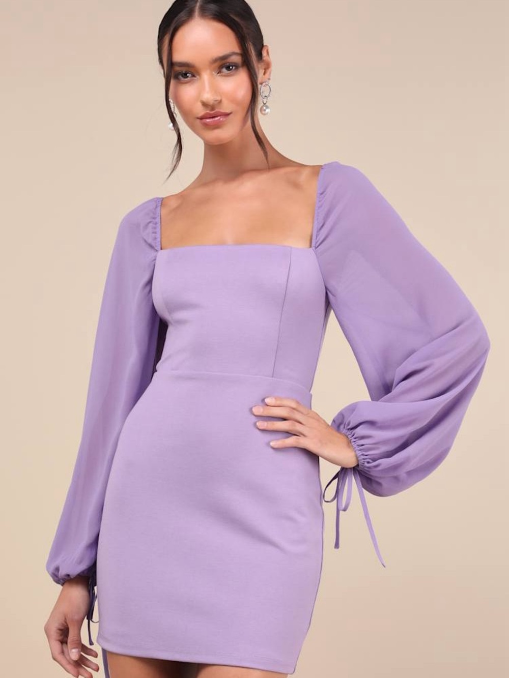 Lulus Delightful Love Lavender Lace-Up Balloon Sleeve Mini Dress Size XS NWT